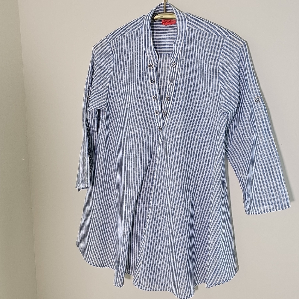 Cristina Blue and White Striped Womens‎ Casual Shirt. Meduim
